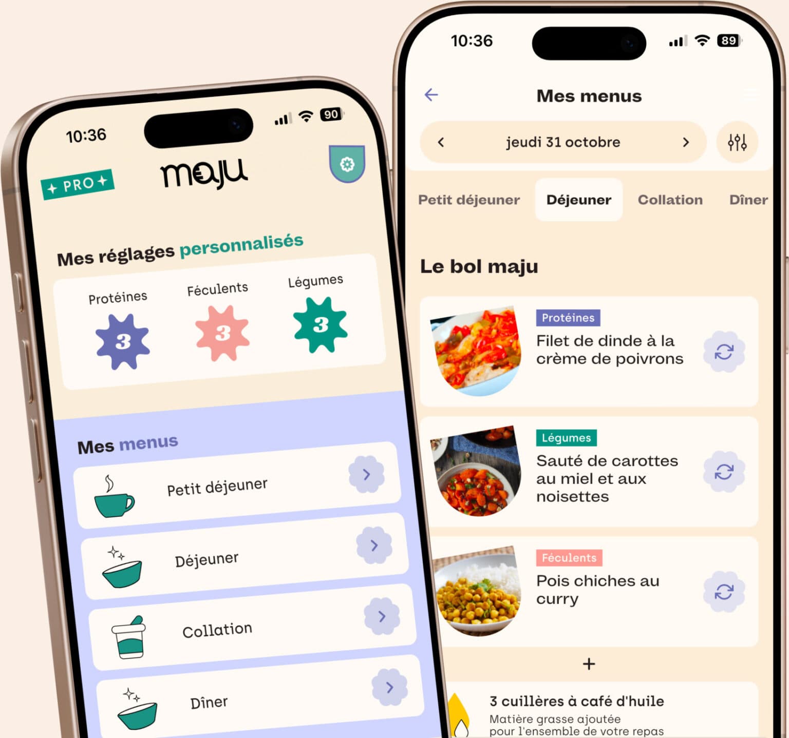 maju nutrition : écrans mobiles, page d’accueil