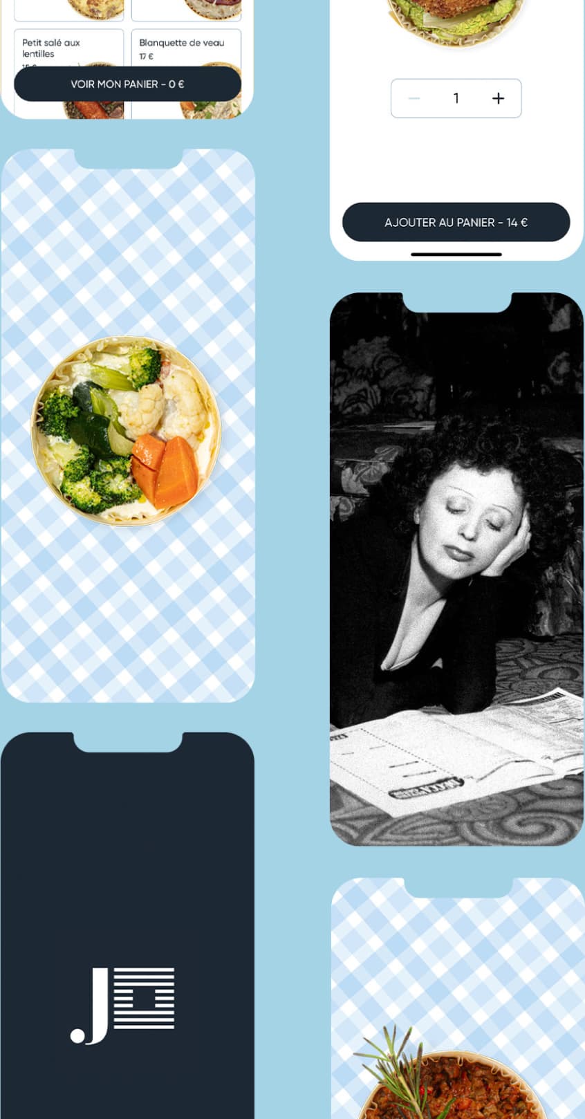 Cantine de Jo : écrans mobiles, page d’accueil